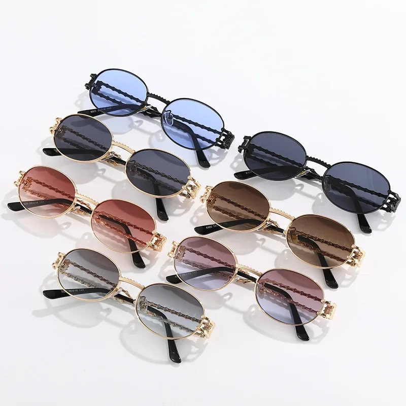 Metal Oval Hip-hop Trend Sunglasses Brand Designer Female Eyewear Anti-glare UV400 for Women Men