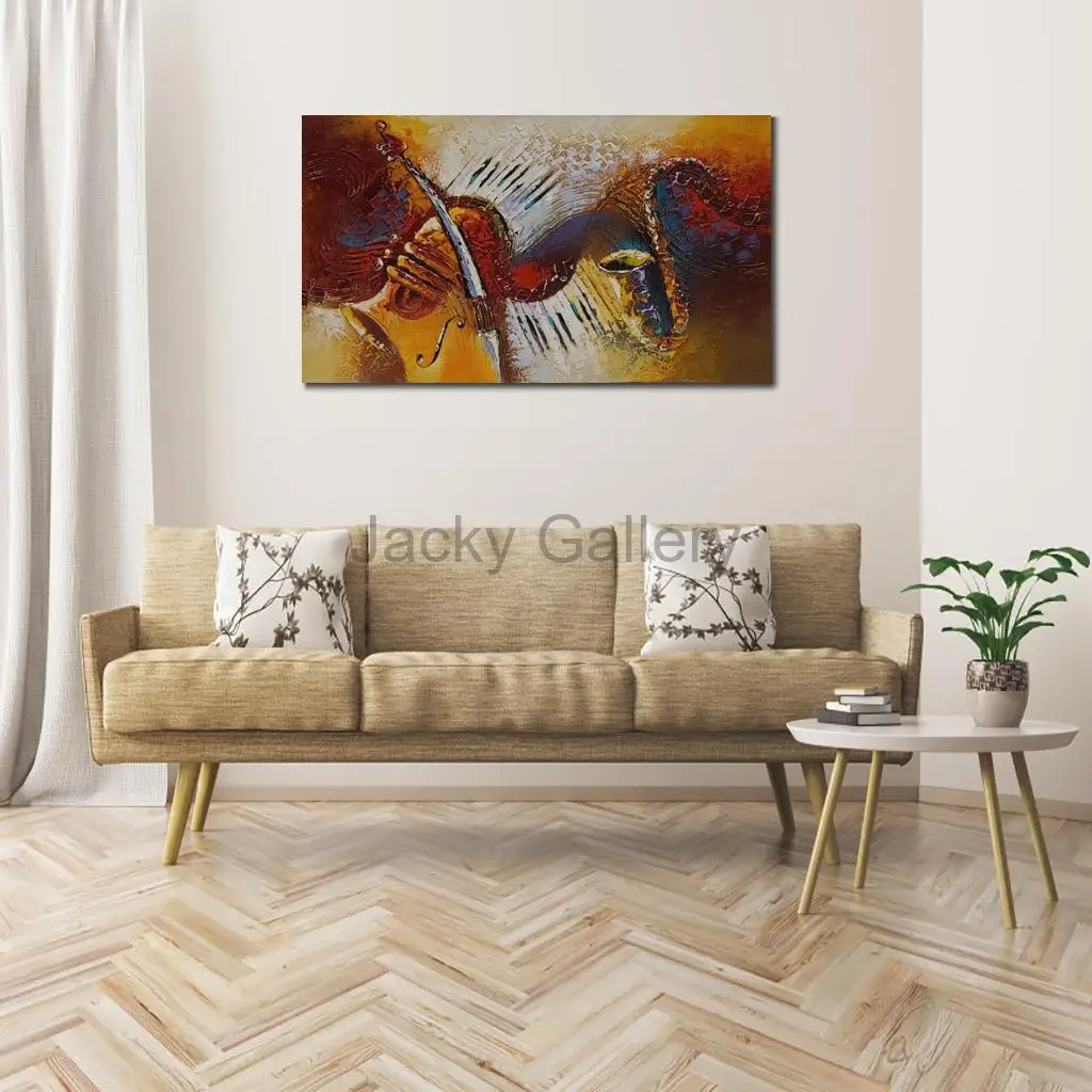 Jazz Instrumental Contemporary Textured Oil Painting 3D Hand Painted Musical Canvas Art Abstract Artwork for Study Room Office