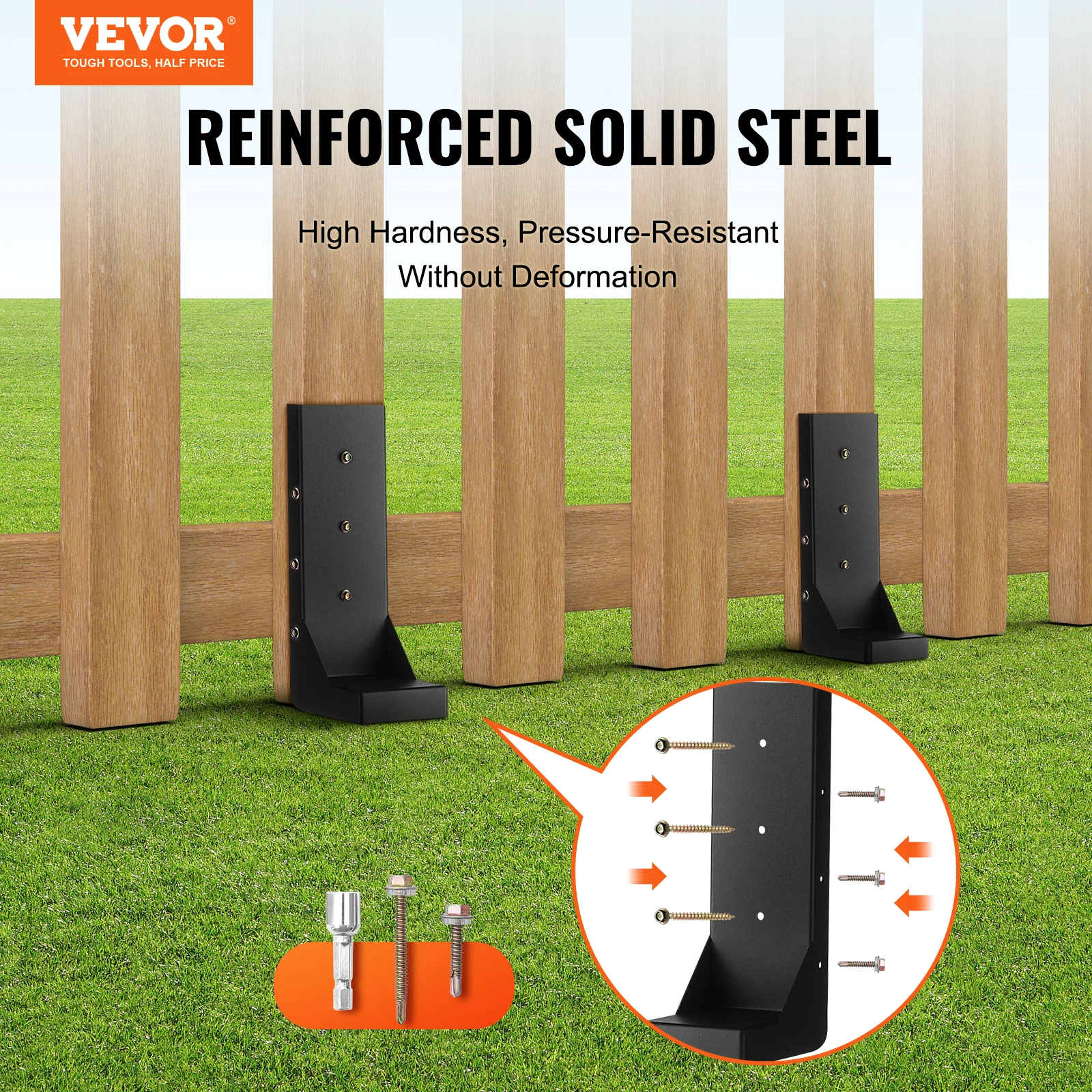 VEVOR Fence Post Anchor Repair Kit Post Support Stakes Anchor Ground Spike for Repair Tilted Broken Wood Fence Post Enveloping