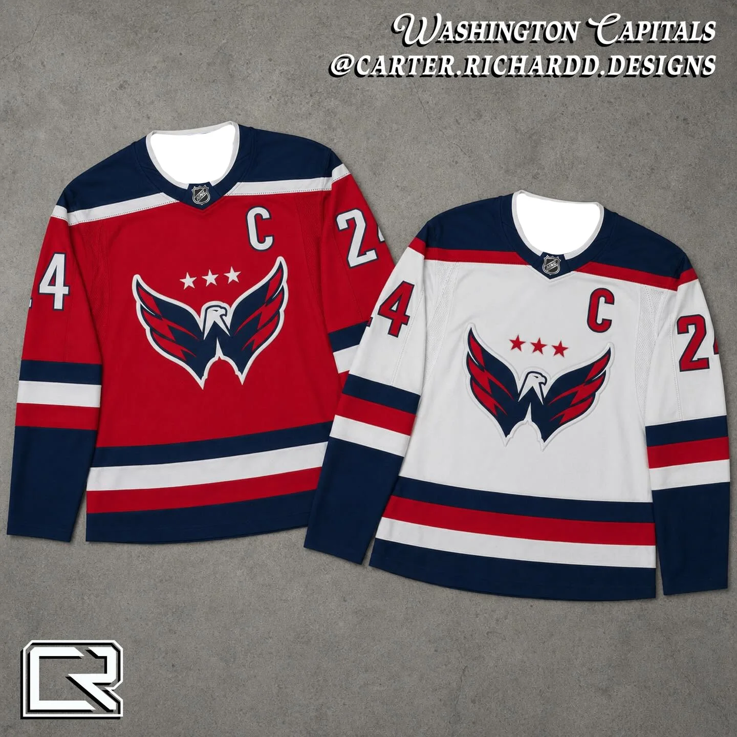 2026 Washington Capitals Custom Ice Hockey Jersey Breathable Quick Dry Performance Fabric with Eagle Logo Print  Number 24