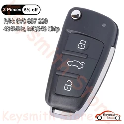 KEYECU 3 Buttons 434MHz MQB48 Chip for Audi A3 S3 2012 2013 2014 2015 2016 2017 2018 2019 Auto Flip Remote Key Fob 8V0 837 220