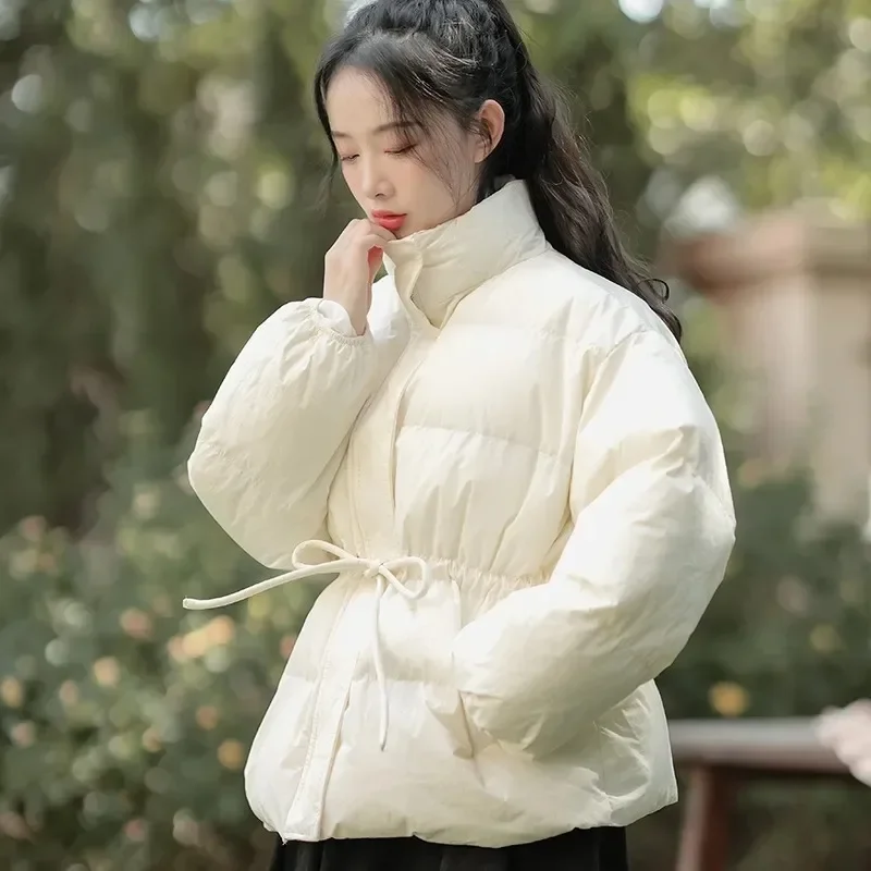 Female Thick Warm Parka Coat Winter Puffer Coat Collar Collar Bubble Coat Korean Cotton Button Down Jacket with Belt Coat Green