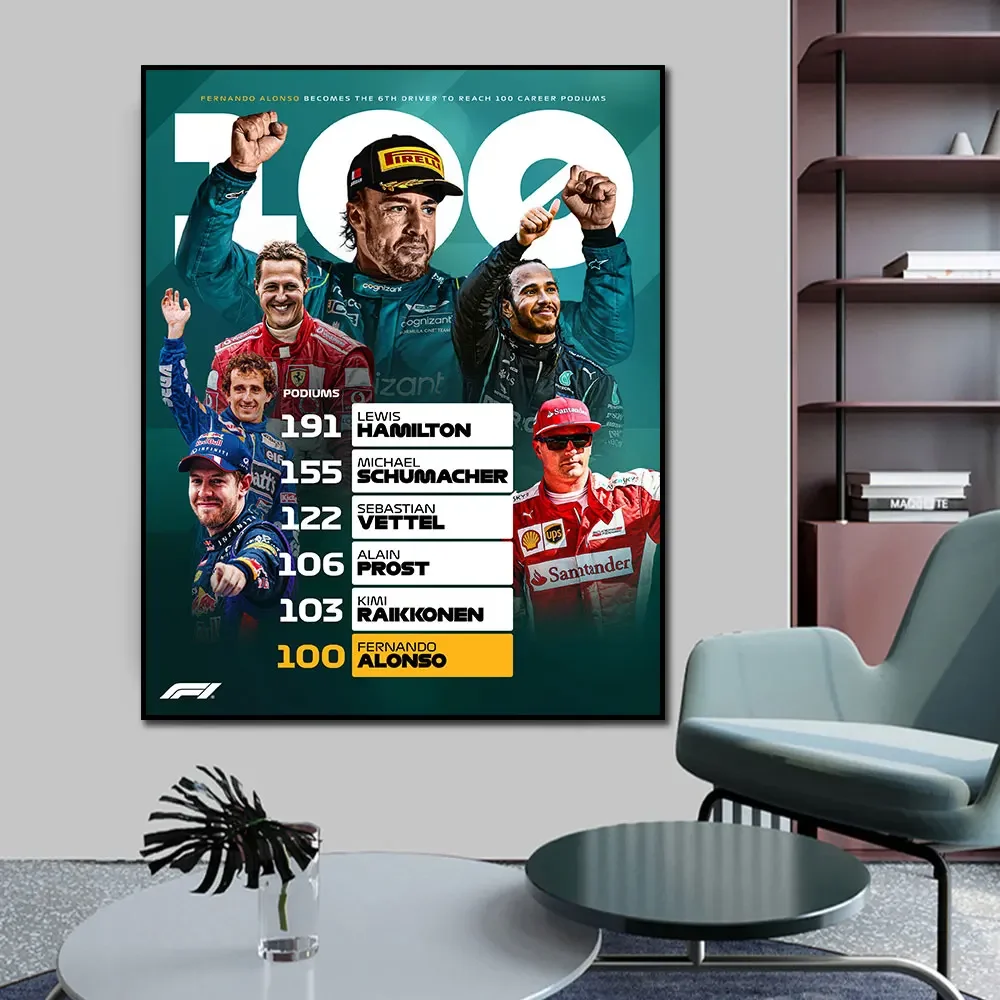 NEW Fernando Alonso 100 Podiums F1 Poster Racing Figure Print Canvas Painting  Home Decor Wall Art Picture For Living Room