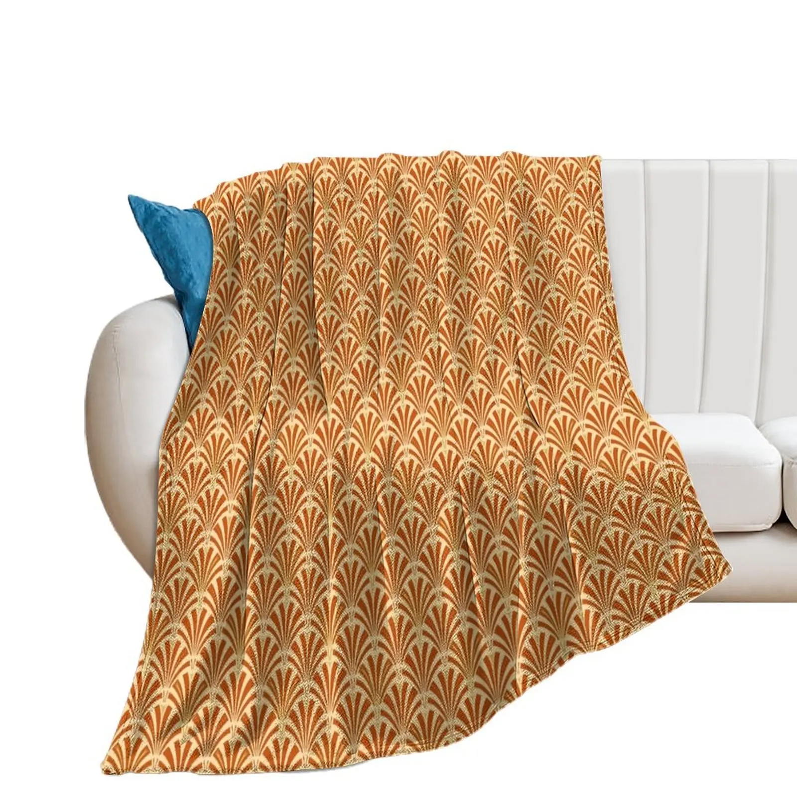 Art Deco Fan Pattern, Mandarin Orange Throw Blanket Tourist Soft Plaid Custom Blankets