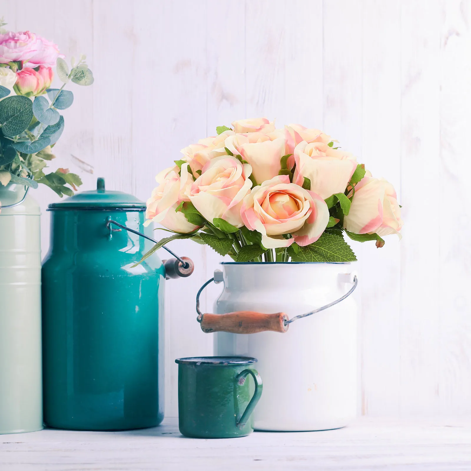 

18Pcs Fake Rose Bouquet Simulated Floral Arrangement for Living Room Kitchen Table Centerpiece Decorative Ornament