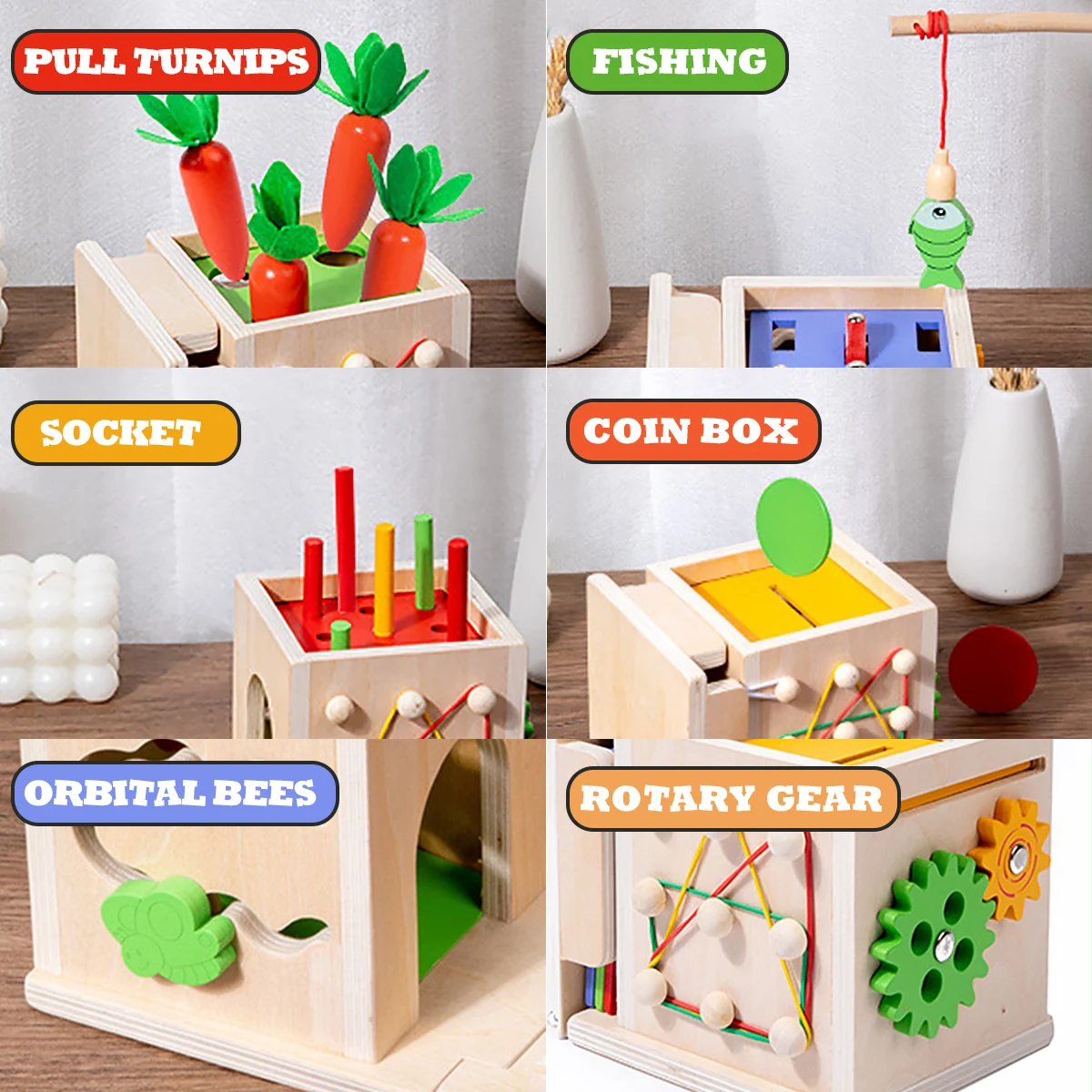 8 In 1 Montessori Permanence Box Carrots Toys Child Wooden Shape Sorting & Matching Educational Toys For Kid Over Age 1-Year-Old