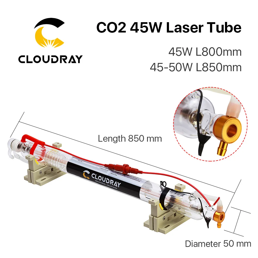 Cloudray Co2 szklana rurka lasera rury Dia.50mm 55mm 800MM 850MM 45-50W szkło lampa laserowa dla CO2 maszyna do laserowego cięcia i grawerowania