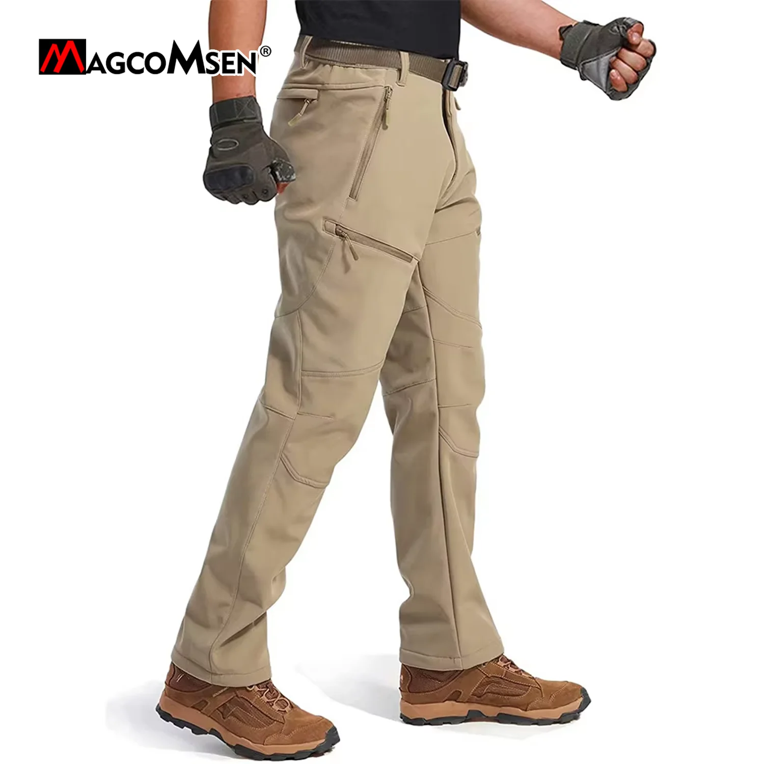 MAGCOMSEN Winter Fleece Men's Pants Warm Casual Straight Trousers 9 Pockets Waterproof Snow Hiking Pants