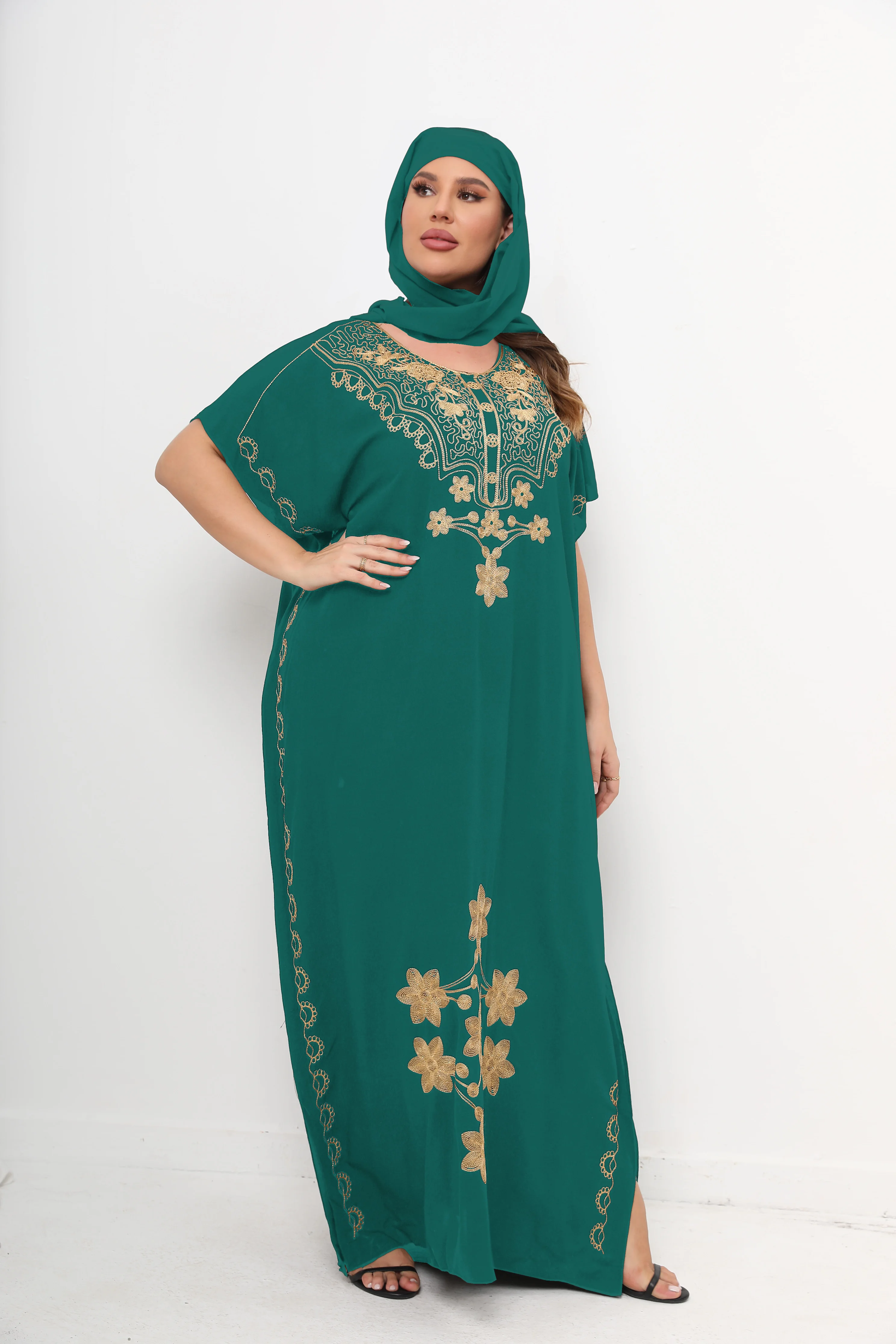 New African Plus Size Moroccan Dashiki Abaya 100% Cotton Maxi Dresses For Women Short Sleeves Kaftan Loose Fit Femme Robe