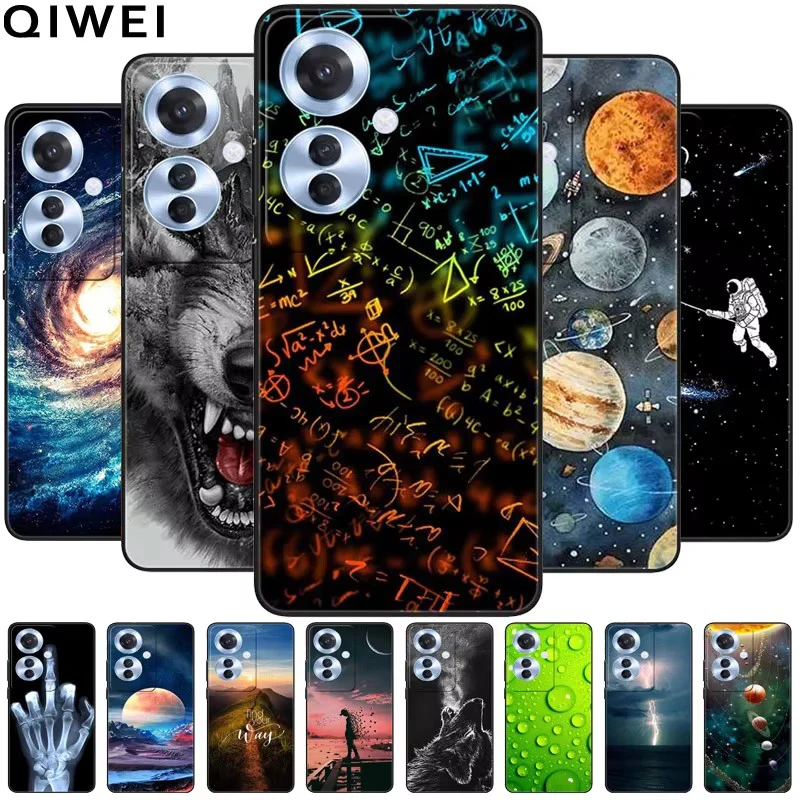 For Oppo Reno11 F 5G Case Animals Painted Cartoon Silicon Shockproof Cover for OPPO Reno 11F Reno11F Soft Shells Black TPU Coque