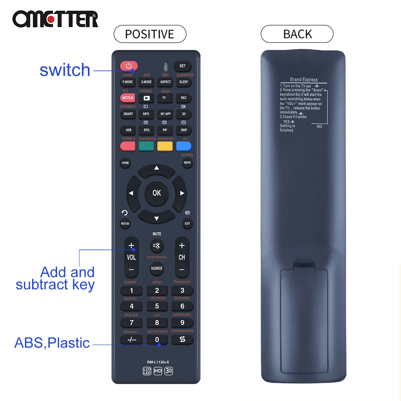 New RM-L1130+X Universal LCD Smart TV Remote Control For DAEWOO AKIRA AOC BBK ELENBREG PRIMA OPENBOX THOMSON JVC SUPRA