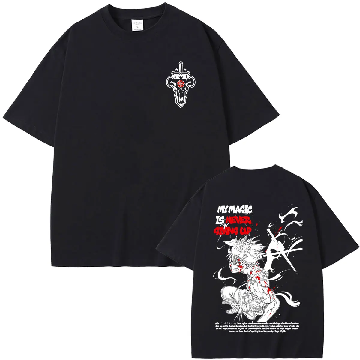 Anime Black Clover Asta My Magic Is Never Giving Up T-shirt Men Women Cartoon Manga Oversized T Shirts Male Fashion Streetwear