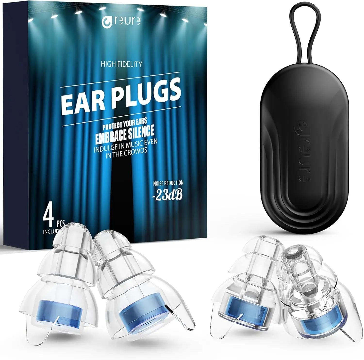 

High Fidelity Concert Ear Plugs, Noise Cancelling Silicone -23 dB for Concerts, Music, Motorcycles, Airplanes