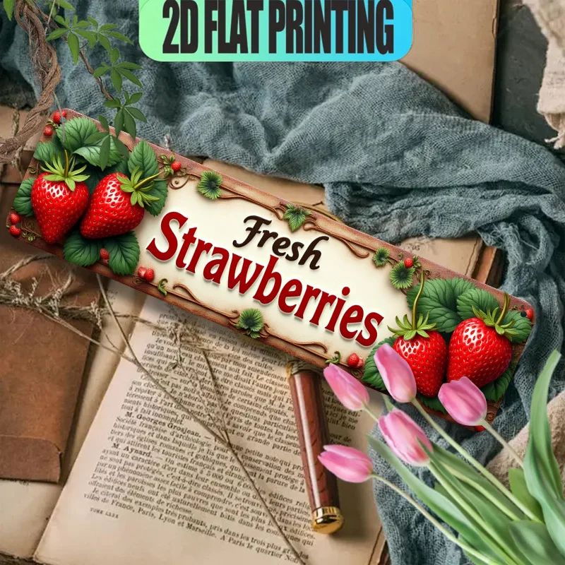2D Flat - Flat 2D Aluminum Sign, English Version, Featuring Strawberries, Suitable for Bars, Living Rooms, Restaurants, Hotels