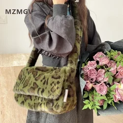 2025 New Leopard Print Faux Fur Crossbody Bag Winter Y2K Fashion Soft Fluffy Warm Square Shoulder Bag Trend Shopper Tote Female