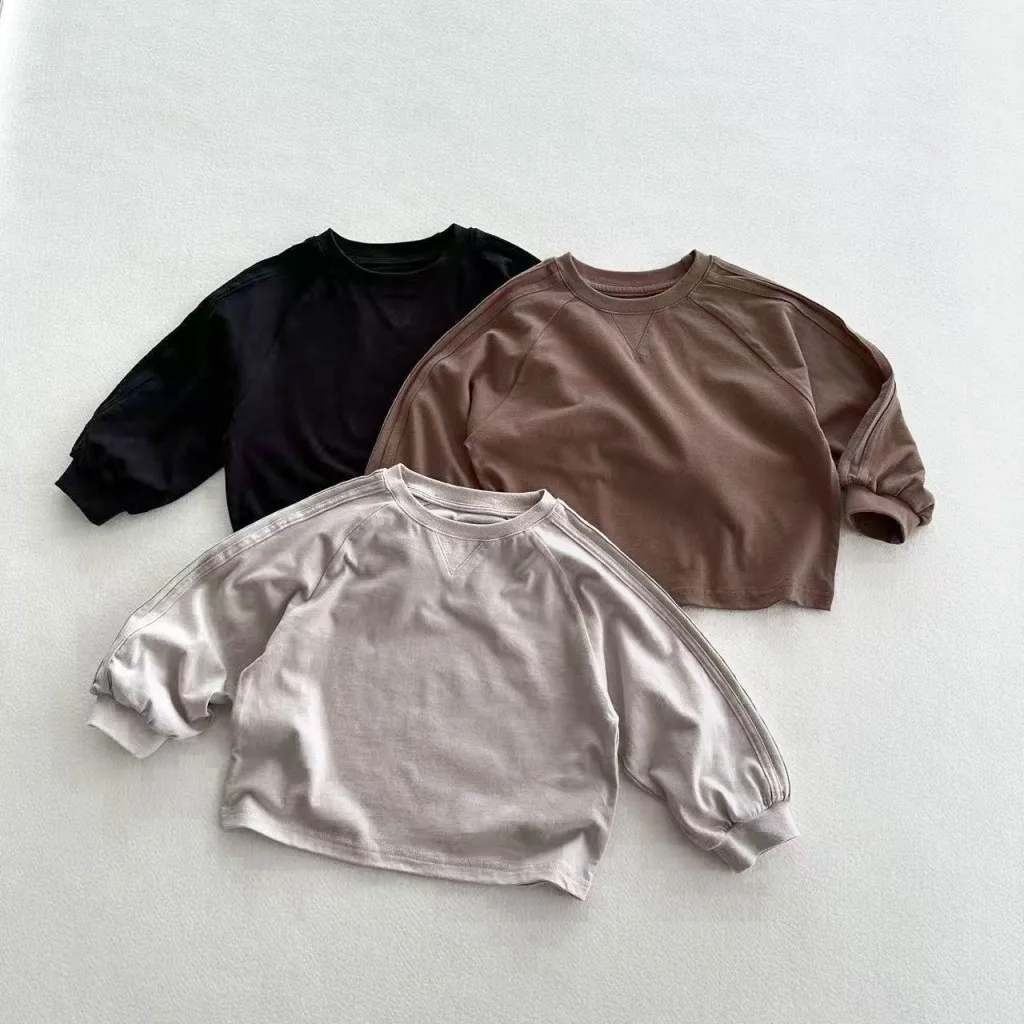 

2025 Autumn New Children Long Sleeve T Shirts Solid Boys Girls Casual Tee Kids Bottoming Shirts Toddler Cotton Tops Baby Clothes