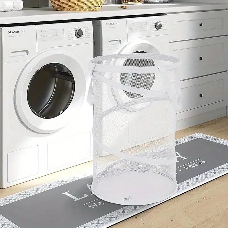 1PC White Foldable Laundry Basket, Oxford Cloth Floor-Standing Clothing Basket, Mesh Breathable Handheld Laundry Baske