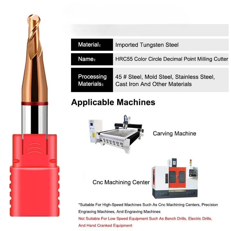 WOY Colorful Ring HRC55 2-Flute Decimal Point Ball Nose Milling Cutter Tungsten Steel Carbide CNC Machining Endmills Tools