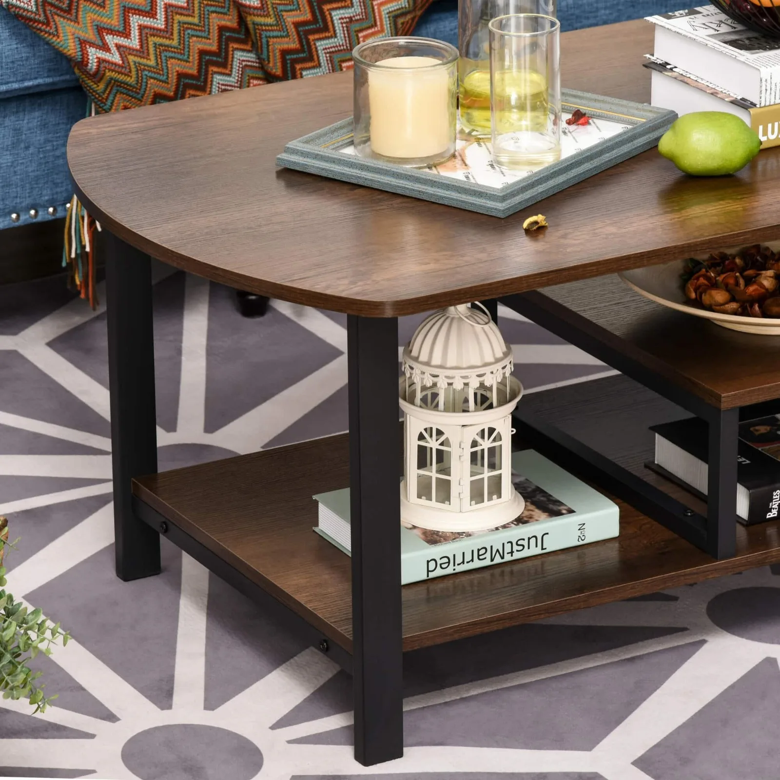 US 39.25 in. Rectangular Particle Board Coffee Table with 3 Storage Shelves