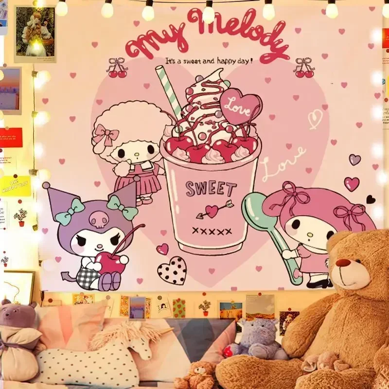 150 cm x 200 cm Kuromi Cartoon Heißer Verkauf Wand Tuch Hintergrund Tuch für Mädchen Schlafzimmer mit Led-Licht Sanrio Serie