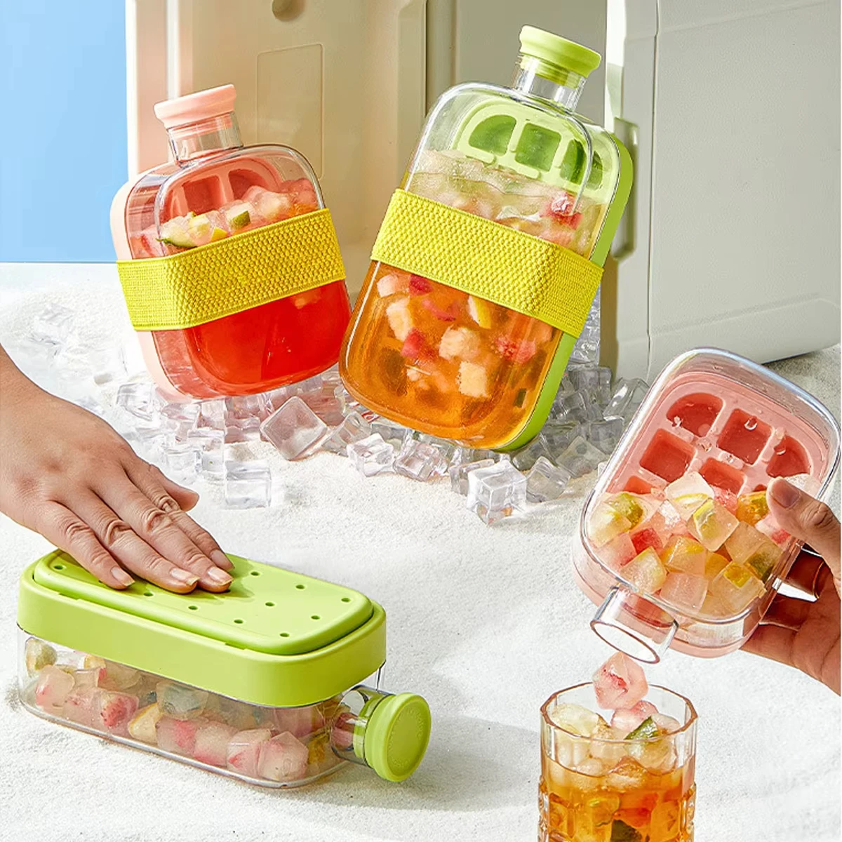 500ML Large Capacity Ice Cube Maker Water Bottle Silicone Tray with Straw for Juice Beverage Cooling Ice Making Stackable Design
