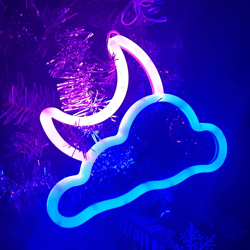 Lua e nuvem luzes de sinal de néon conduziu a lâmpada de parede para o quarto, decoração da parede, sala de estar do quarto do miúdo festa de casamento barra natal casa