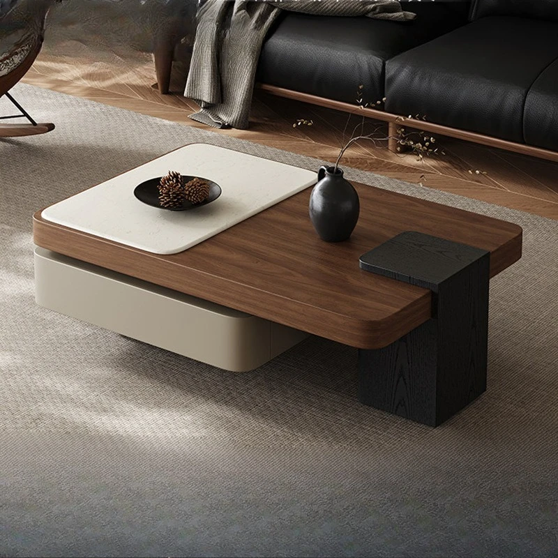 Medieval rock slab coffee table combination modern TV cabinet side table new rotatable home living room