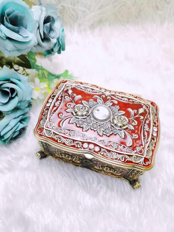 European Enamel Glaze Tin Alloy Jewelry Box with Rhinestones Non Acrylic Gift for Russia