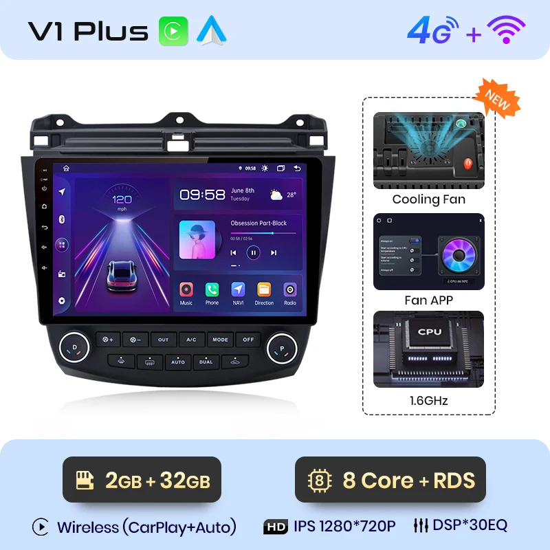 Junsun Draadloze Carplay Android Auto Autoradio Voor Honda Accord 7 2003-2008 Gps Intelligente Systemen Stereo Multimedia Autoradio