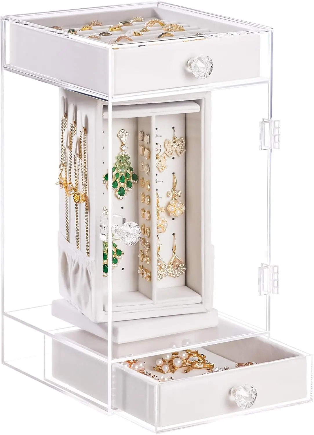 

Rotating Jewelry Box for Vanity: Acrylic Storage Organizer for Women - Clear Holder for Ring Necklace Earring