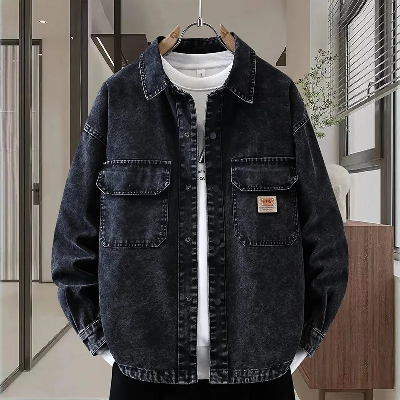 

Джинсовая куртка свободного кроя для подростков, длинный рукав, отложной воротник, повседневная, универсальная, весенняя, модная верхняя одежда