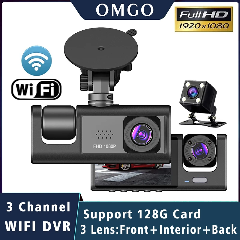 WiFi 3-kanałowy mini rejestrator samochodowy Trójdrożna kamera samochodowa Kamera wewnętrzna Rejestratory samochodowe Rejestrator FHD 1080P Kamera wideo Kamera samochodowa Czarna skrzynka