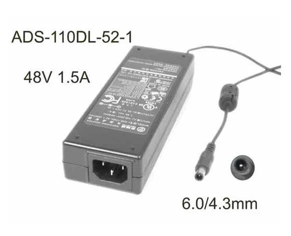 

Power Adapter ADS-110DL-52-1, 48V 1.5A, Barrel 6.0/4.3mm With Pin, IEC C14