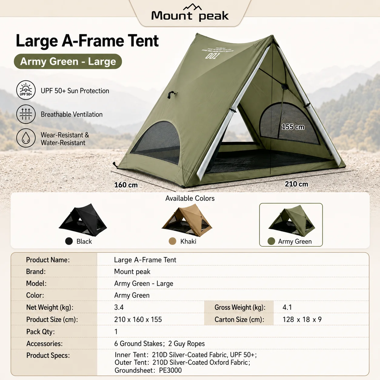 Carpa Triangular Automática, Carpa de Camping para Exteriores que se Puede Instalar en Solo 3 Segundos. Impermeable y resistente a los rayos UV.