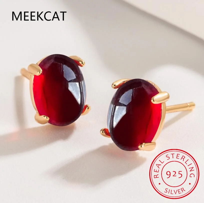 البيضاوي قطع الأحمر مكون روبي العقيق الطبيعي 925 حلَق من الفضّة الاسترليني للنساء بيان الموضة مجوهرات أقراط الأحجار الكريمة