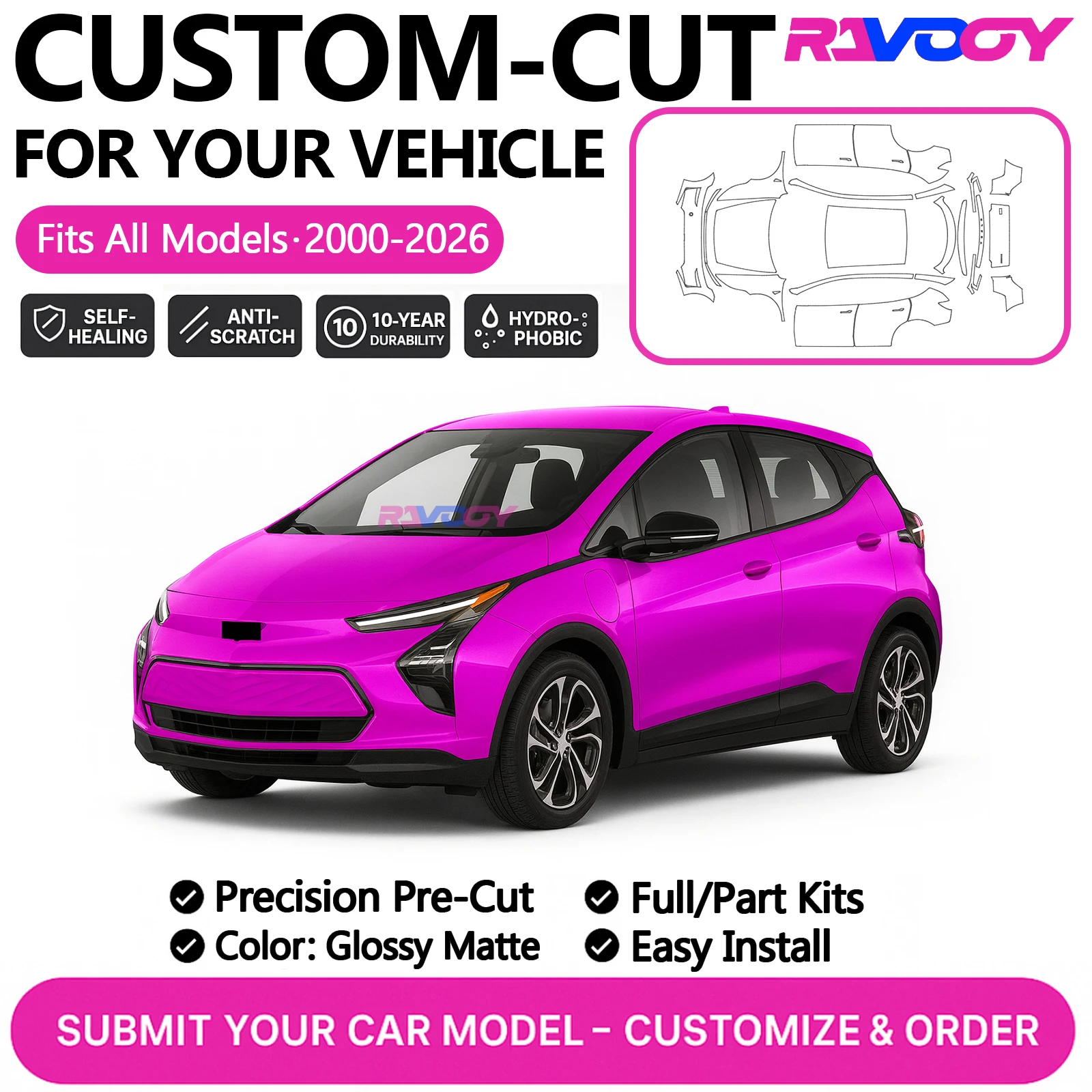 

Изготовленный на заказ комплект PPF для Chevrolet Bolt EV Bolt EUV 2024-2026, защитная пленка для краски, глянцевая матовая пленка из ТПУ, полный автомобильный комплект, передний комплект, капот