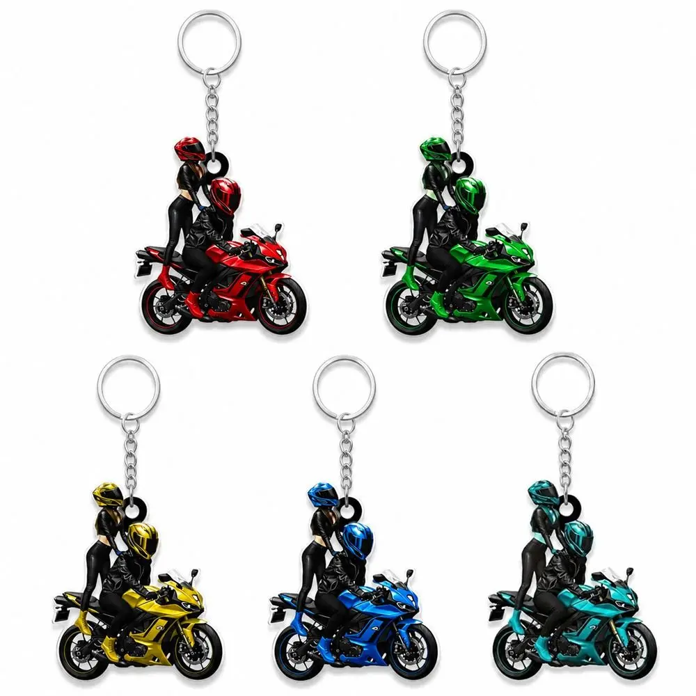 Gifts Acrylic Motorcycle Rider Keychain 2D Flat Motorcycle Rider Pattern Motorcycle Bag Charm Bag Chain Vehicle Interior Decor