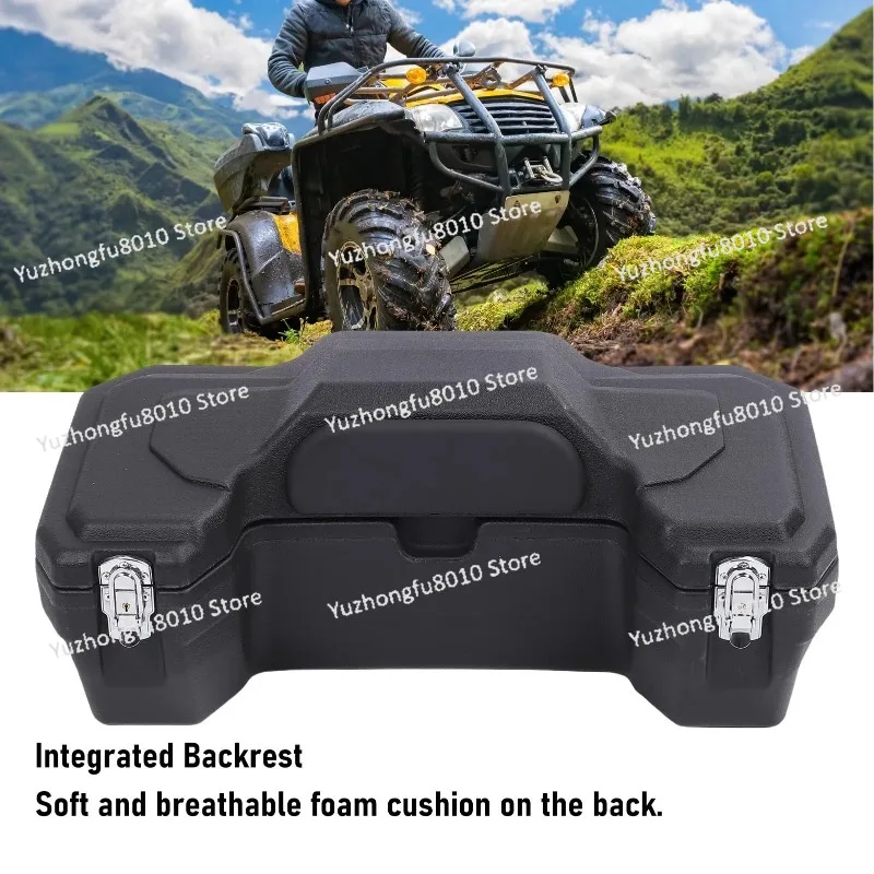 55L ATV Rear Storage Box, Rainproof Luggage Box with Padded Backrest & Safety Lock, for Hiking Camping Outdoor Adventures
