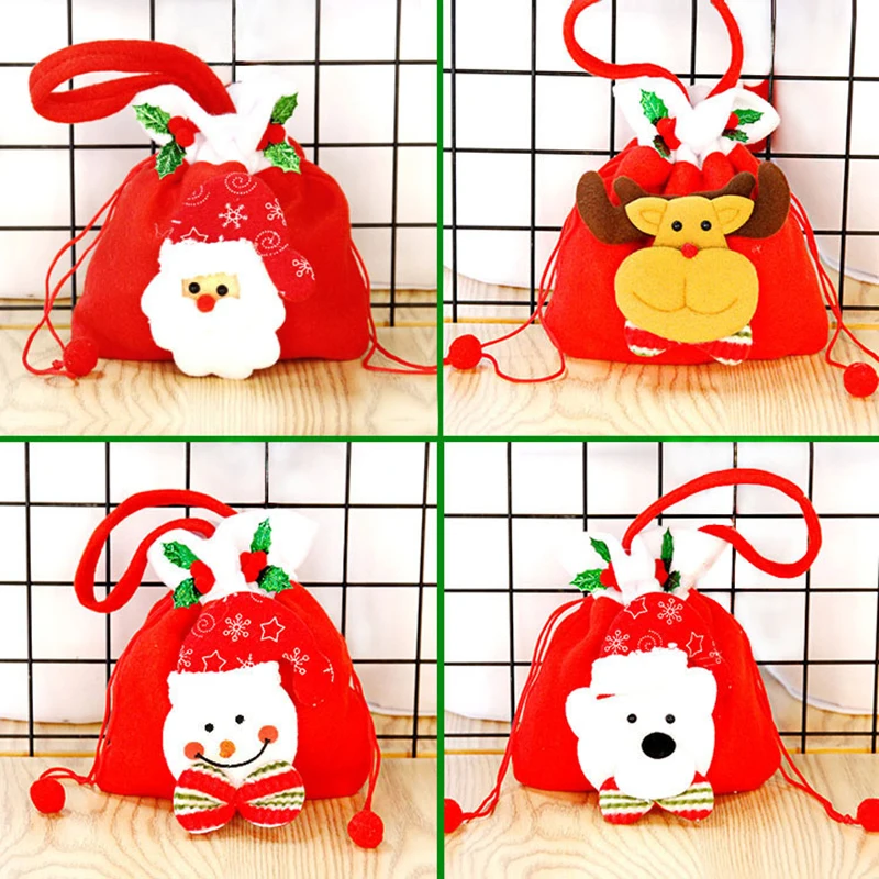 Christmas Santa Claus Sack Children Xmas Gifts Stocking Bag Exquisite Printed Christmas Candy Storage Portable Handbags Decor