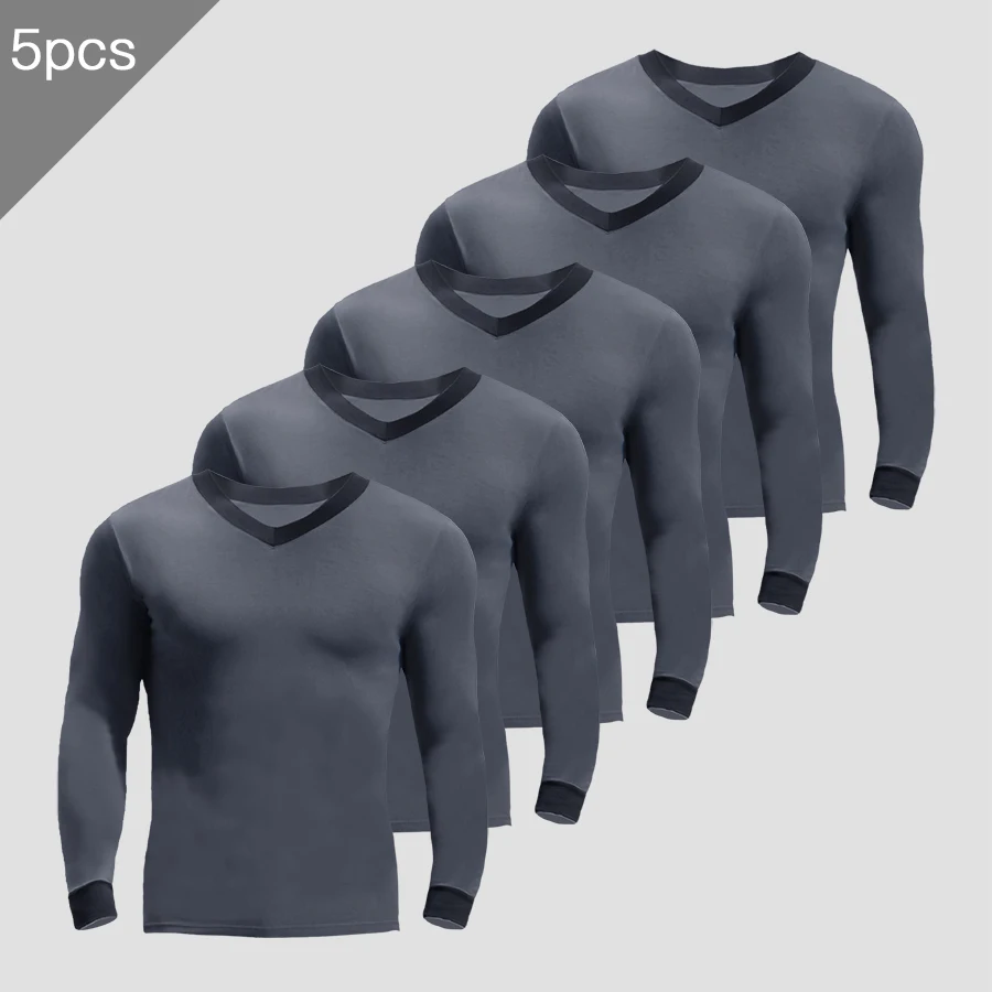 

5pcs Men's tight-fitting Modal V-neck slim-fit long Johns, thin single-piece base layer, warm long-sleeved top