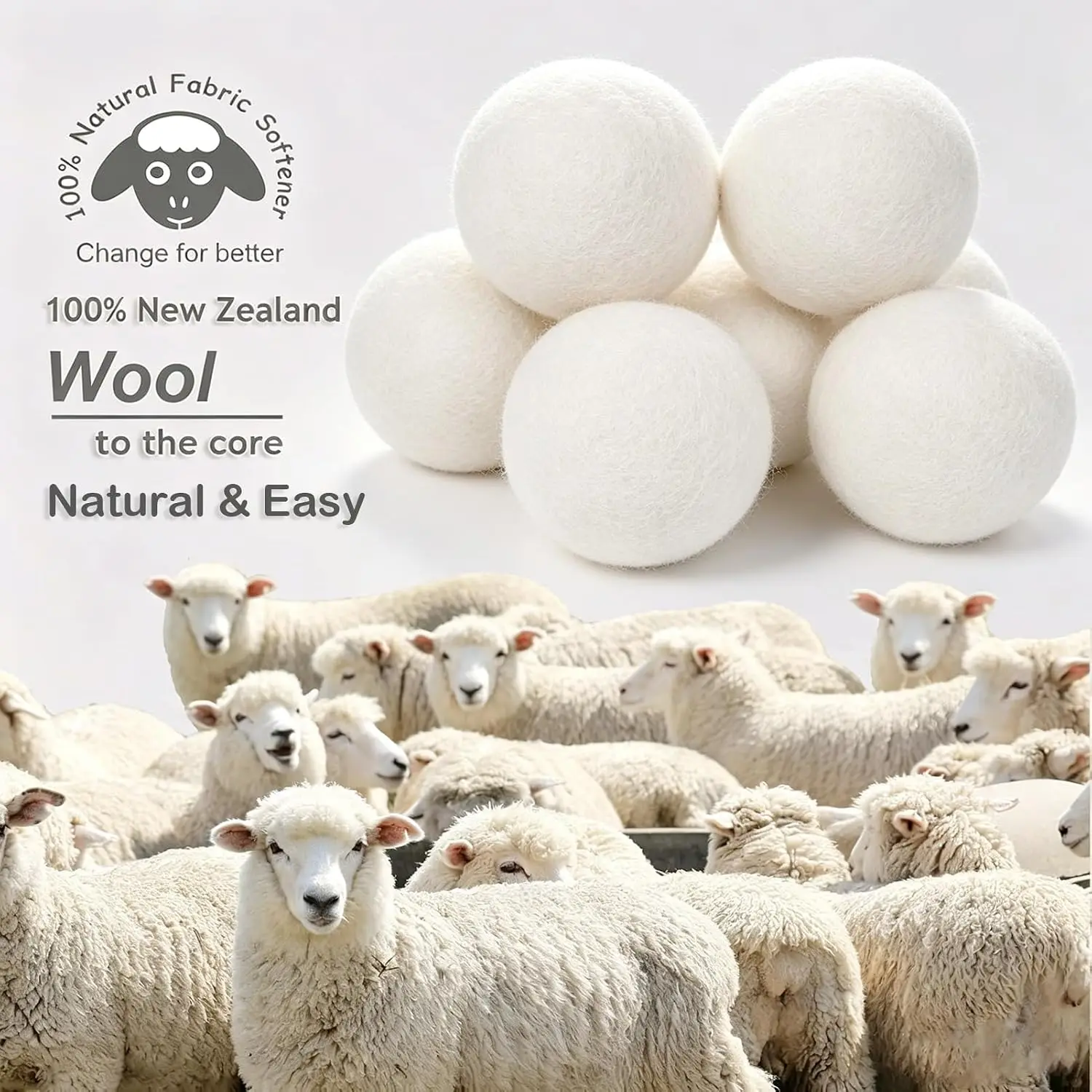 Wool drying ball，natural fabric softener can be reused to reduce wrinkles，tangles，drying time，and electrostatic agglomeration