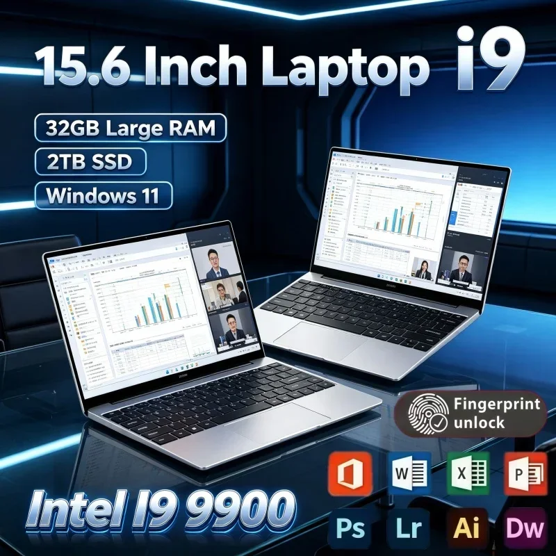 15.6 Inch All‑Purpose Notebook PC Intel Core I9 9900 32GB RAM 2TB SSD Windows 11 Laptop For Home Student Office Gaming Projects