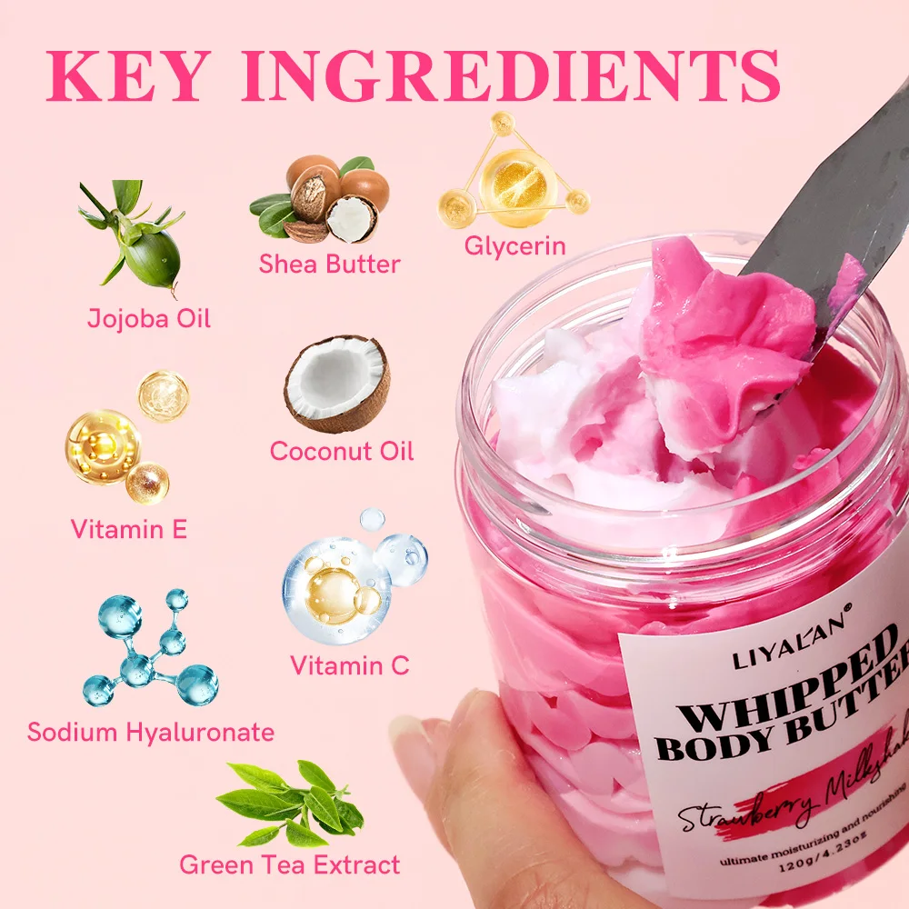 متعدد الألوان زبدة الجسم زيت جوز الهند زيت الجوجوبا كريم ترطيب مغذي نباتي الفانيليا المانجو الفراولة غسول الجسم #5