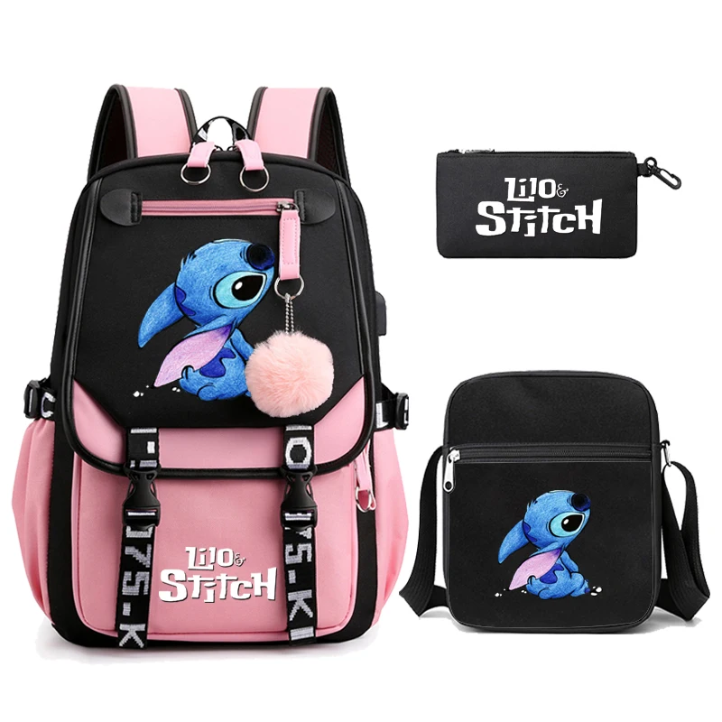 

3Pcs/set Lilo Stitch Printed Backpack Student Teenagers Bookbag Sport Rucksack for Girl Bagpack Laptop Teens Travel Schoolbag