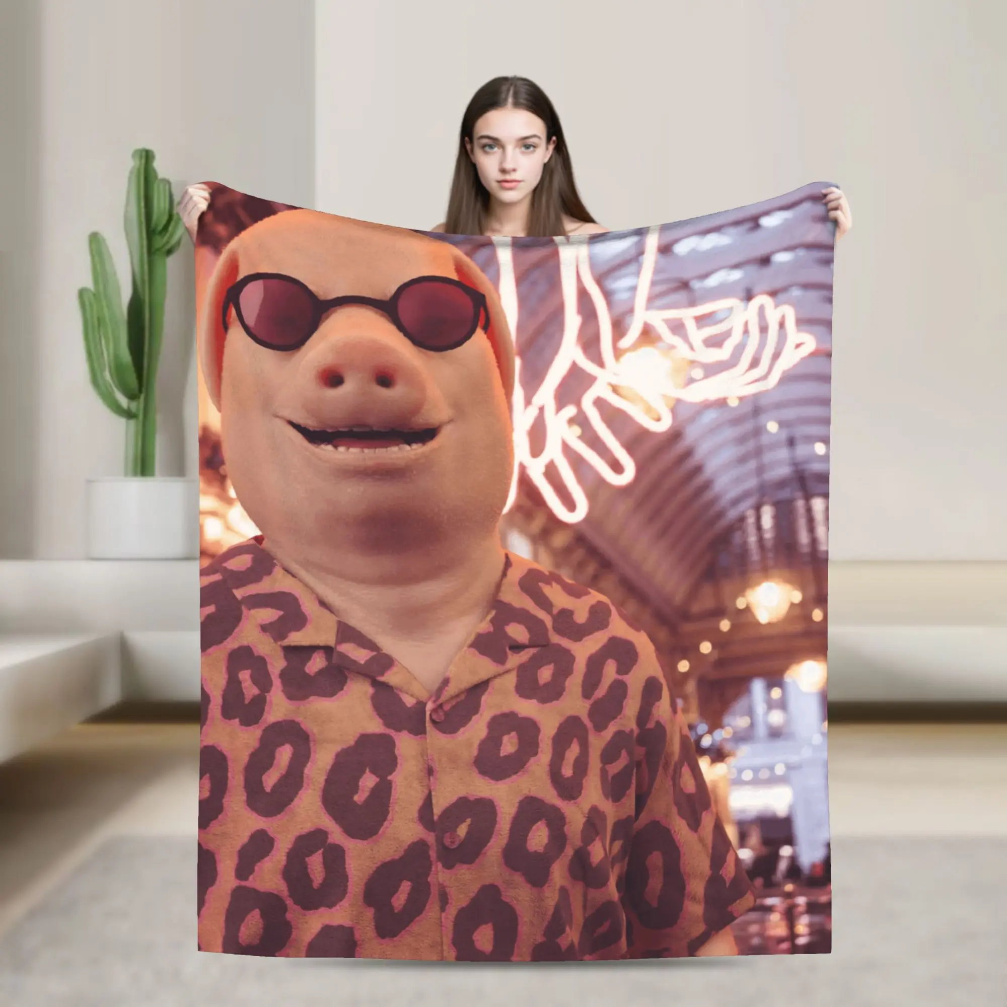 

John Pork Funny Pig Flannel Blanket Super Soft Throw Blanket for Home Decor Decorative Print Bedspread Sofa Bed Cover