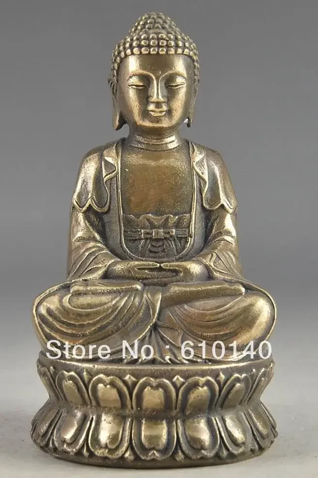 Hand Hammered Bless Collectable Chinese Brass Old Amulet Buddha Statue