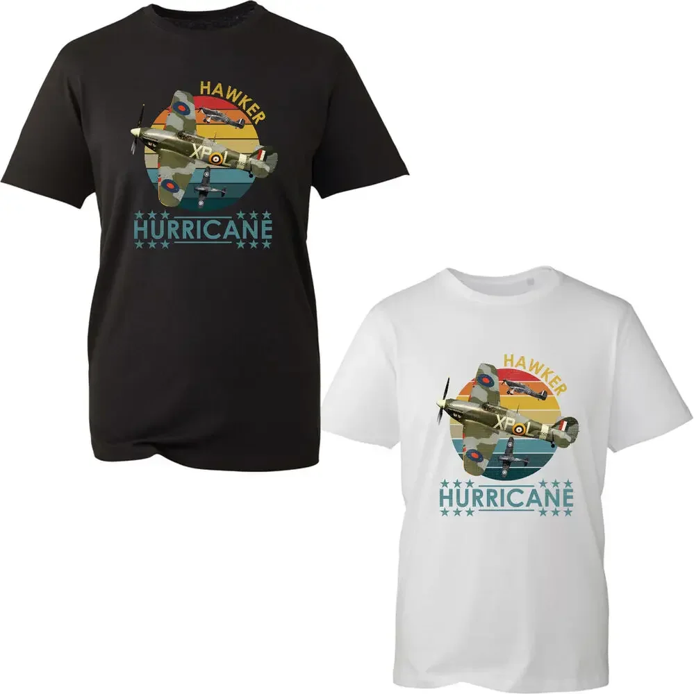 Hawker Hurricane UK Vintage T-Shirt WWII RAF Fighter Jet British Unisex Cotton O-Neck Summer Short Sleeve Casual Mens T-shirt