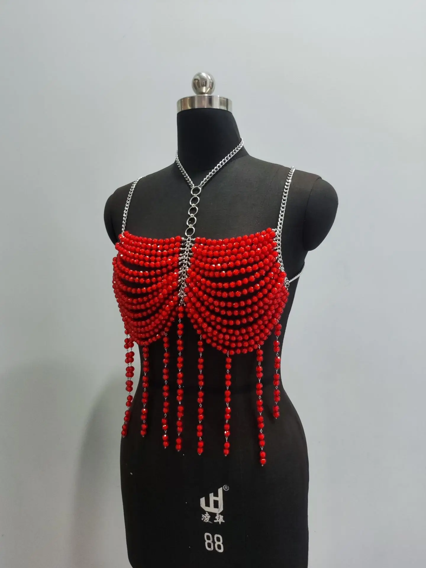 Sexy Multi-Layer Halter Top With Colorful Beaded Backless Suspender Top, Versatile Chest Chain For Both Inside And Outside Wear