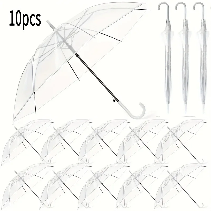 10pcs Transparent Wedding Umbrellas 8-Rib Sturdy Frame Clear Umbrellas for Bridal Shower Decor Wedding Party Props & Photography