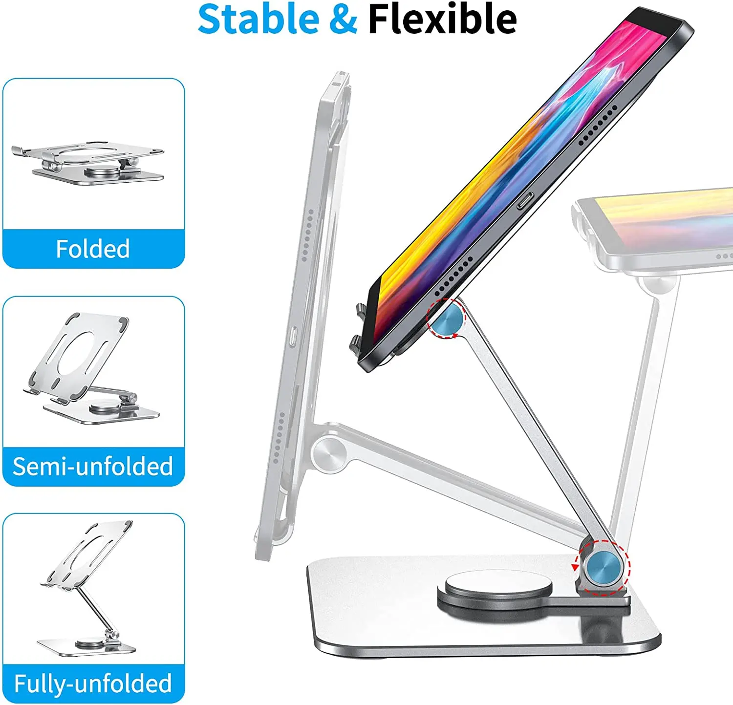 360 Rotating Aluminum Tablet Stand Height Adjustable Ergonomic Holder For iPad Max 12.9